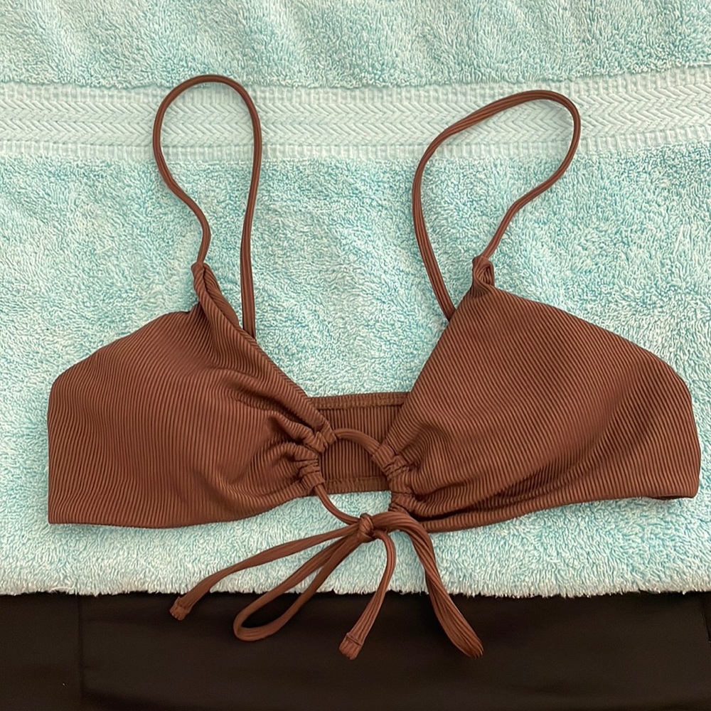 Brown Front Tie Bikini Top